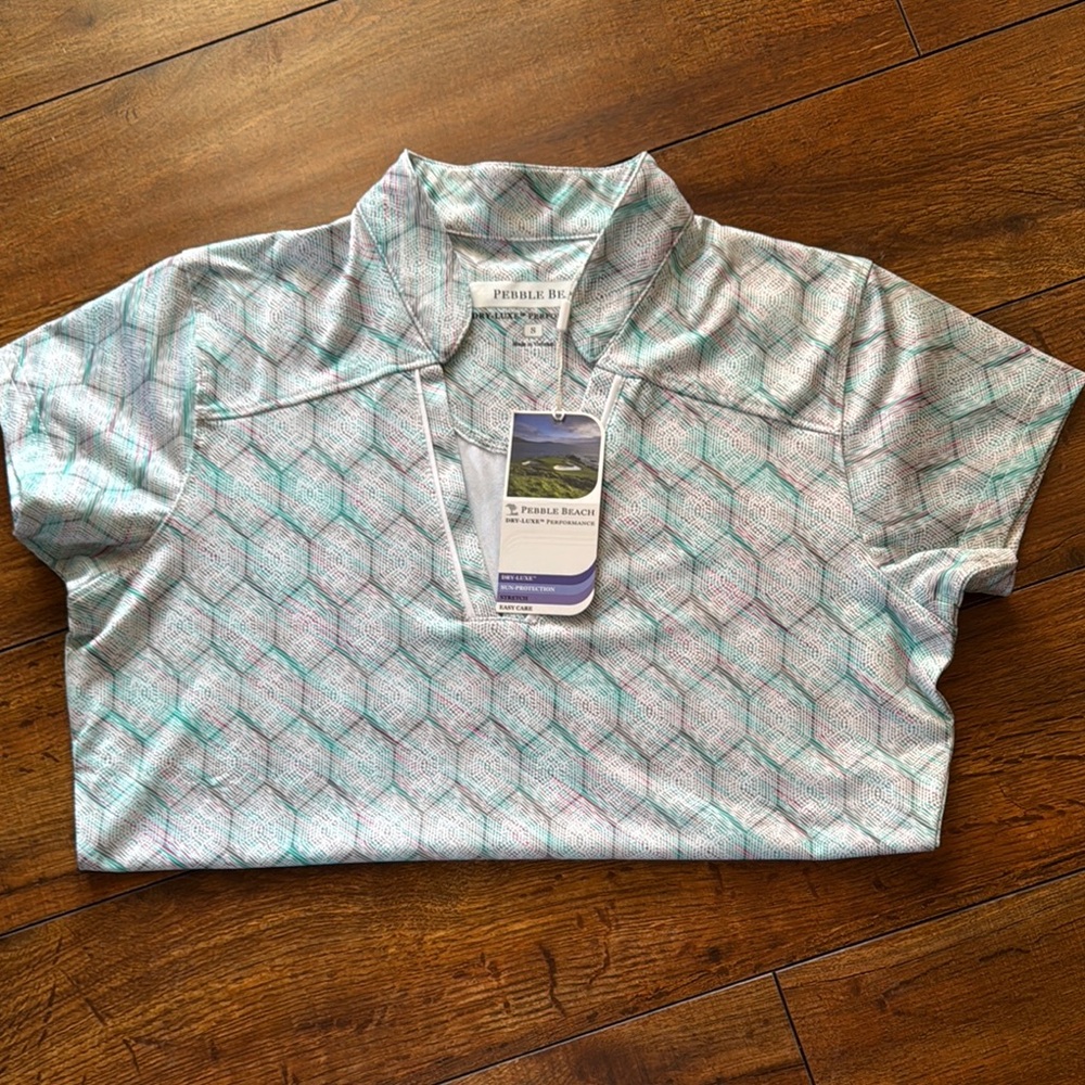 Pebble Beach Geometric Polo Shirt - Gray and Teal